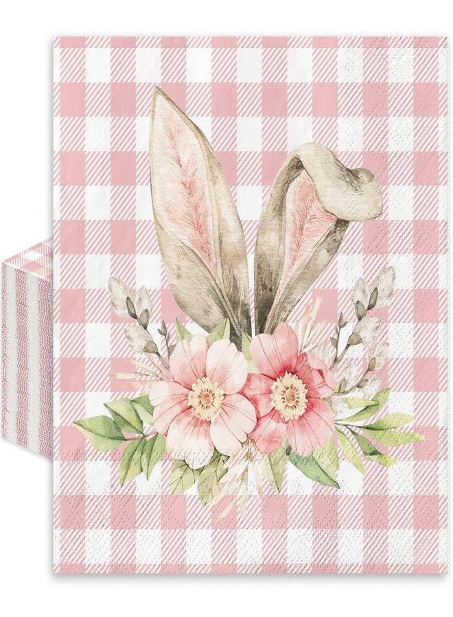 وولاين مجموعة مناديل عيد الفصح من والين، 80 قطعة، بنقشة أرنب وزهور وخضرة، مناديل غداء، مناديل وردية منقوشة بأذني أرنب، مناديل ورقية للاستخدام مرة واحدة، مناديل عشاء، لوازم حفلات الربيع والعطلات، زينة طاولة - Image 1